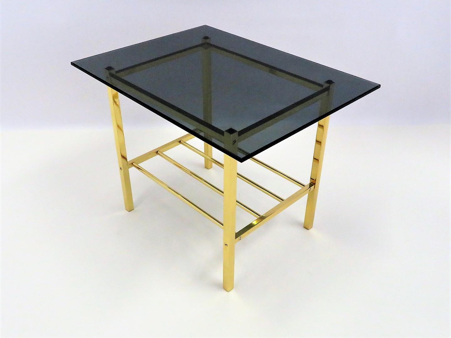 Fine Solid Brass and Smoked Glass European Side Table 3