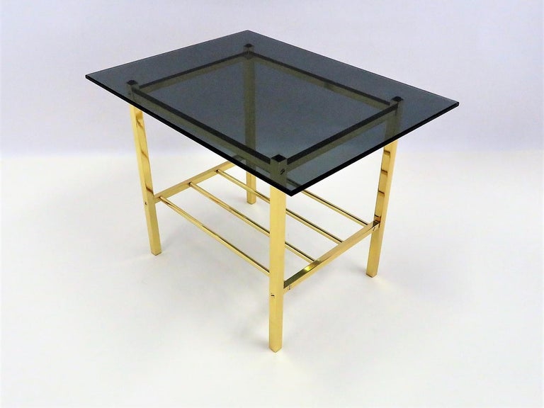 Fine Solid Brass and Smoked Glass European Side Table For Sale 3