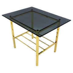 Fine Solid Brass and Smoked Glass European Side Table