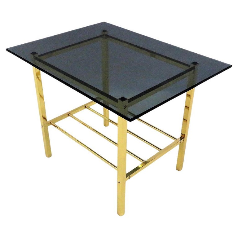 Fine Solid Brass and Smoked Glass European Side Table For Sale