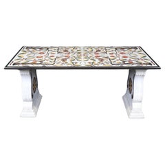 Fine Solid Marble Inlaid Pietra Dura Italian Neoclassical Dining Table