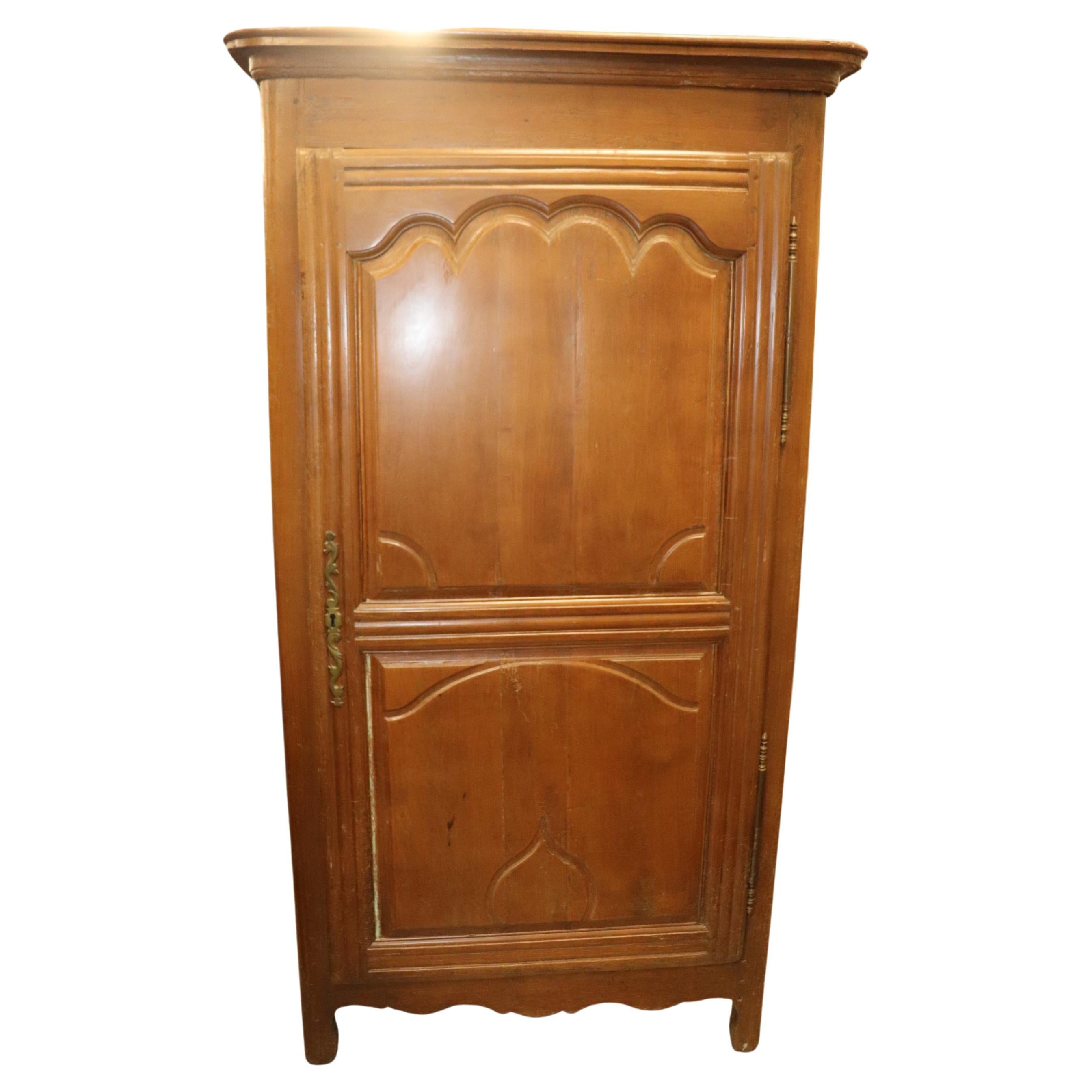 Fine Solid Oak Single Door French Country Armoire Bonnetiere Circa 1840s For Sale