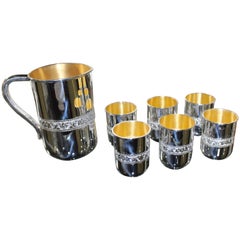 Fine Solid Silver Gilt Seven Piece Jug and Cups