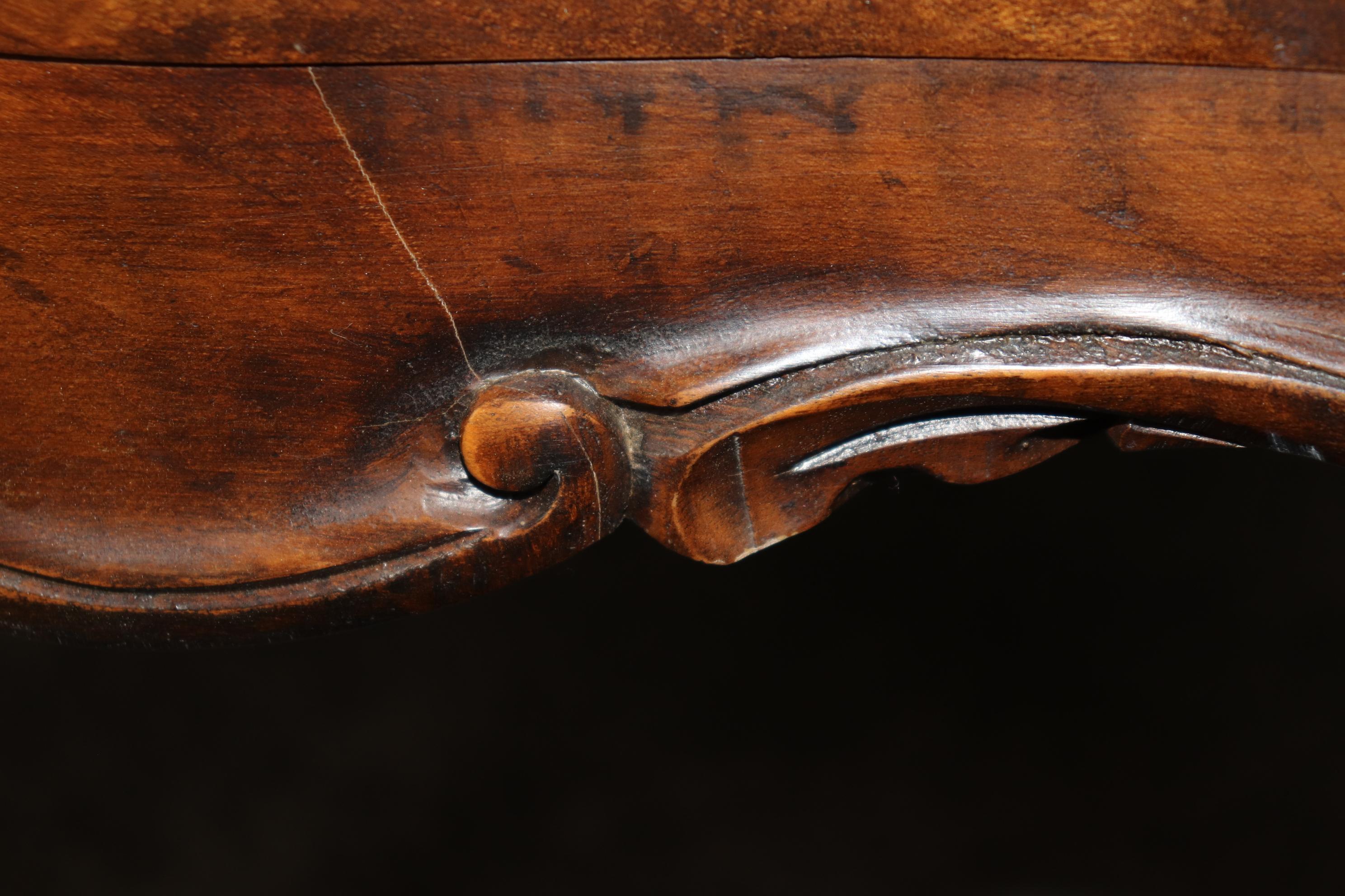 Fine Solid Walnut Bombe Form Carved Italian Louis XV Style Commode For Sale 8