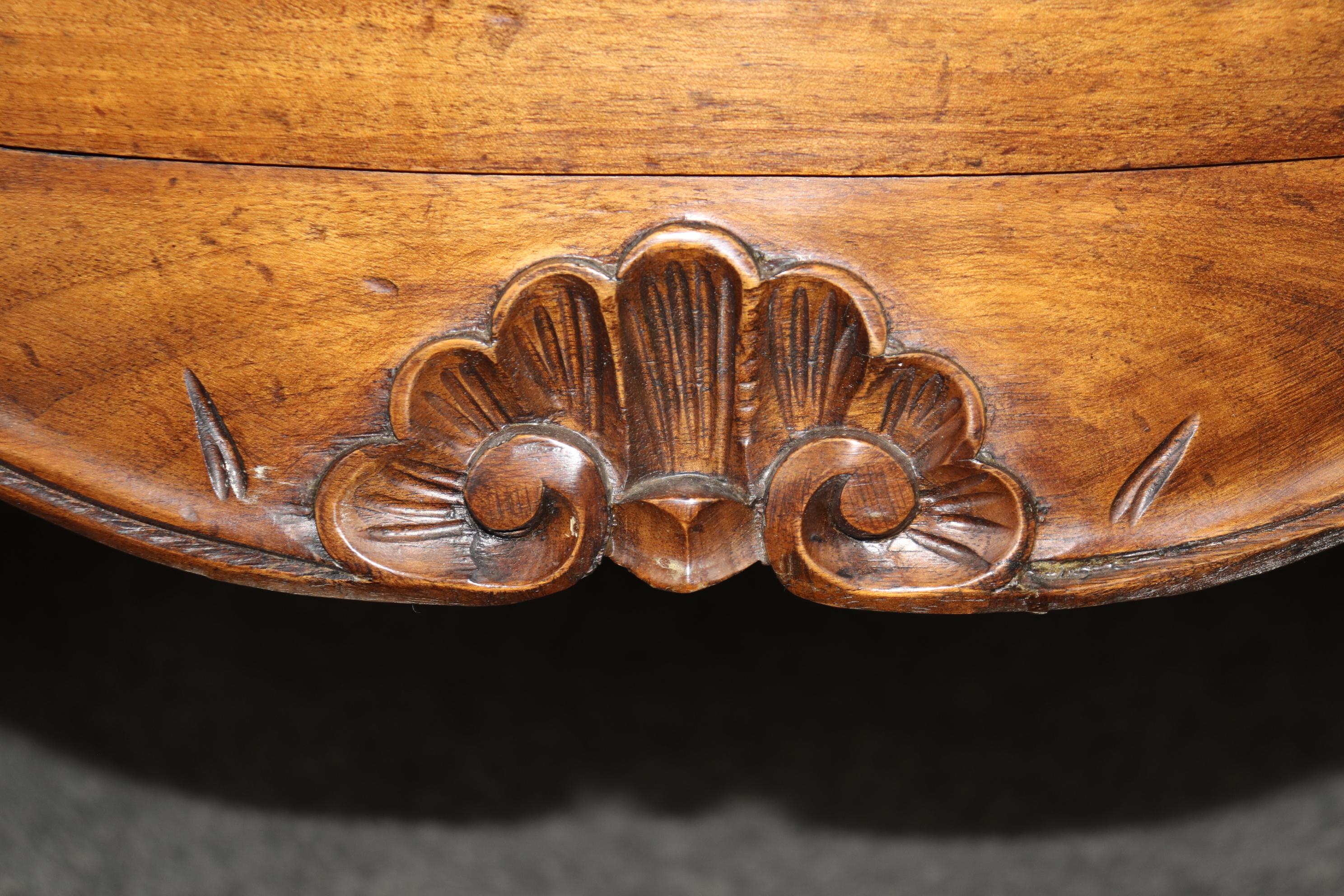 Fine Solid Walnut Bombe Form Carved Italian Louis XV Style Commode For Sale 4