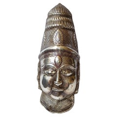 Fine Repousse dell'India del Sud Hindu Maschera d'argento Vishnu Antiques Arte Antiques