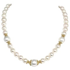 South Sea Akoya Pearl Necklace 14k Gold 12.40 mm 18" Certified