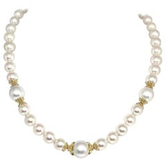 South Sea Akoya Pearl Necklace 14k Gold 12.40 mm 18" Certified 