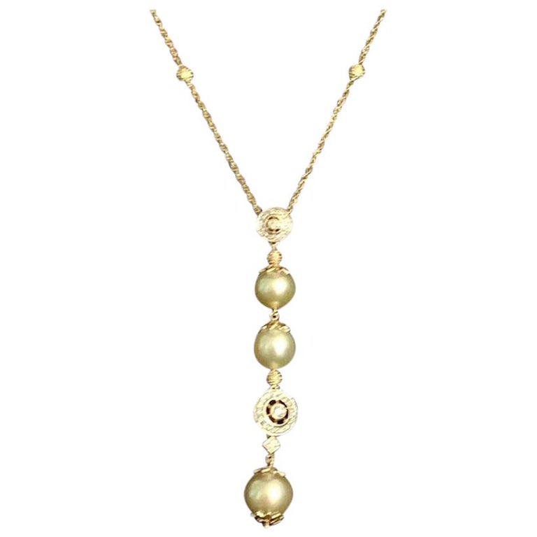 Fine South Sea Gold Pearl Diamond 14 Karat Necklace Certified For Sale ...
