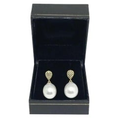 Large South Sea Pearl Earrings 14k Gold 10.9 mm Certified