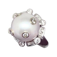 Diamond South Sea Pearl Ring 12.5 mm 14k Gold Certified 
