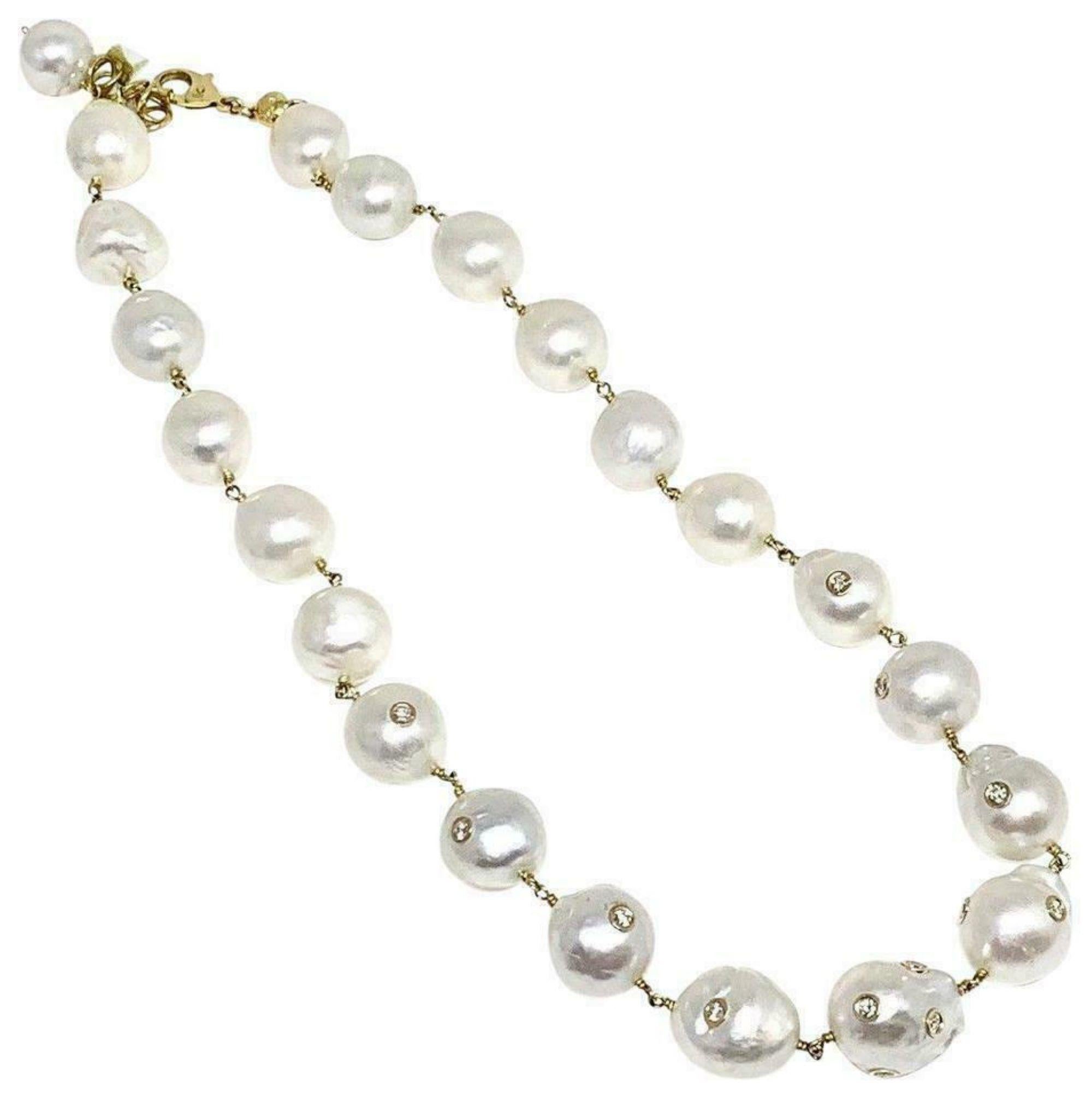 Fine Quality South Sea Pearl Diamond Necklace 18K Gold 13.4 mm 16.5