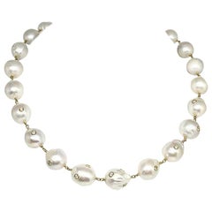 Fine South Sea Pearl Diamond 18 Karat Necklace Certified