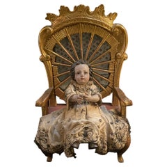 Antique Fine Spanish Colonial Refined Jesus on a Throne Sculpture, Mexico, 18th Century