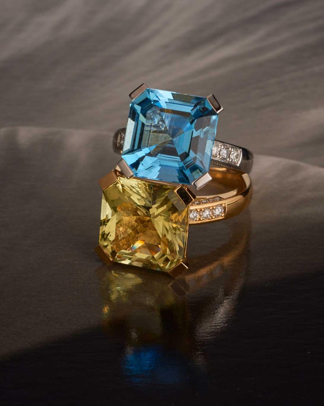 Asscher Cut LEYSER 18k White Gold Santa Maria Aquamarine Diamond Ring For Sale