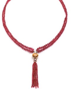 Fine Spinel Beads with Diamond, Citrine, and Garnet Bail in 18 Karat Gold
