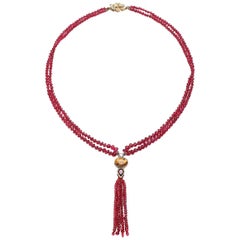 Fine Spinel Beads with Diamond, Citrine, and Garnet Bail in 18 Karat Gold