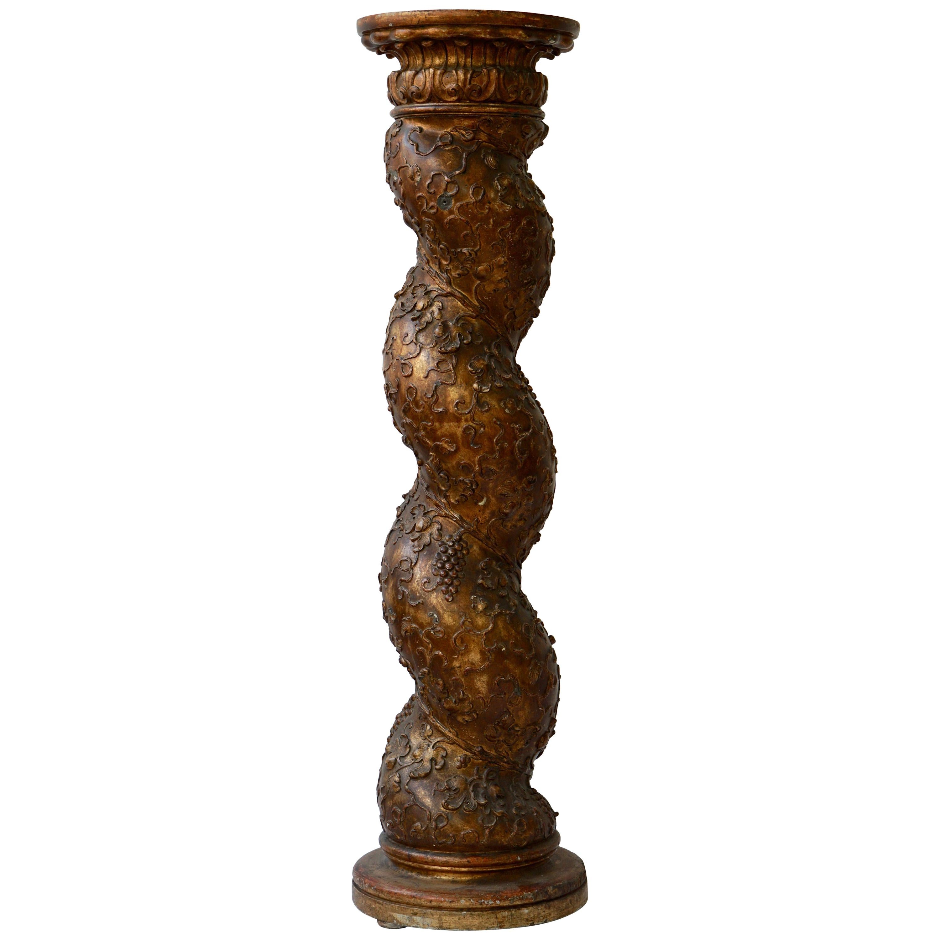 Fine Spirally Turned Giltwood Column Pedestal