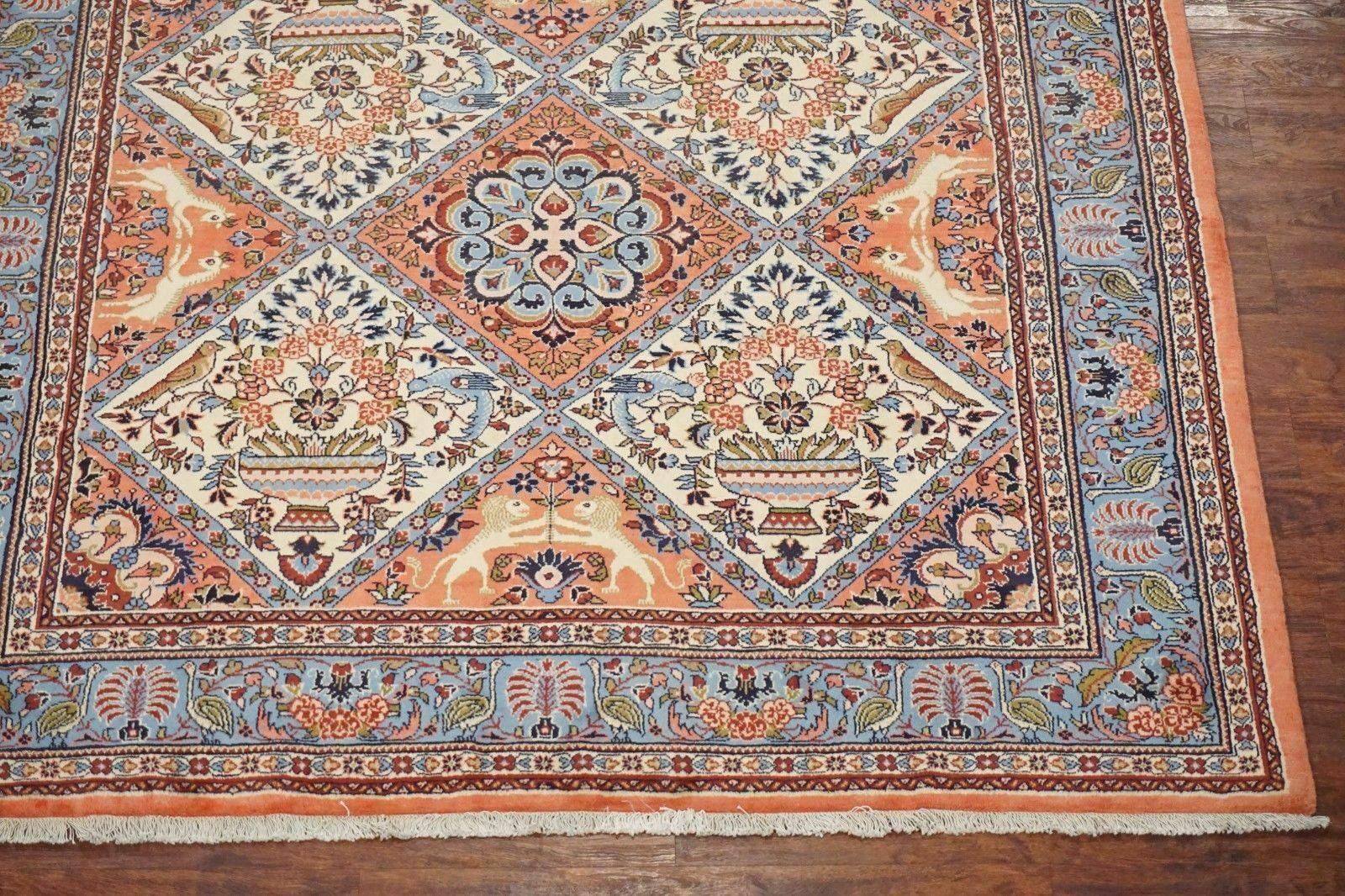 Hand-Knotted Fine Square Malayer with Animal Motifs, circa 1970 For Sale