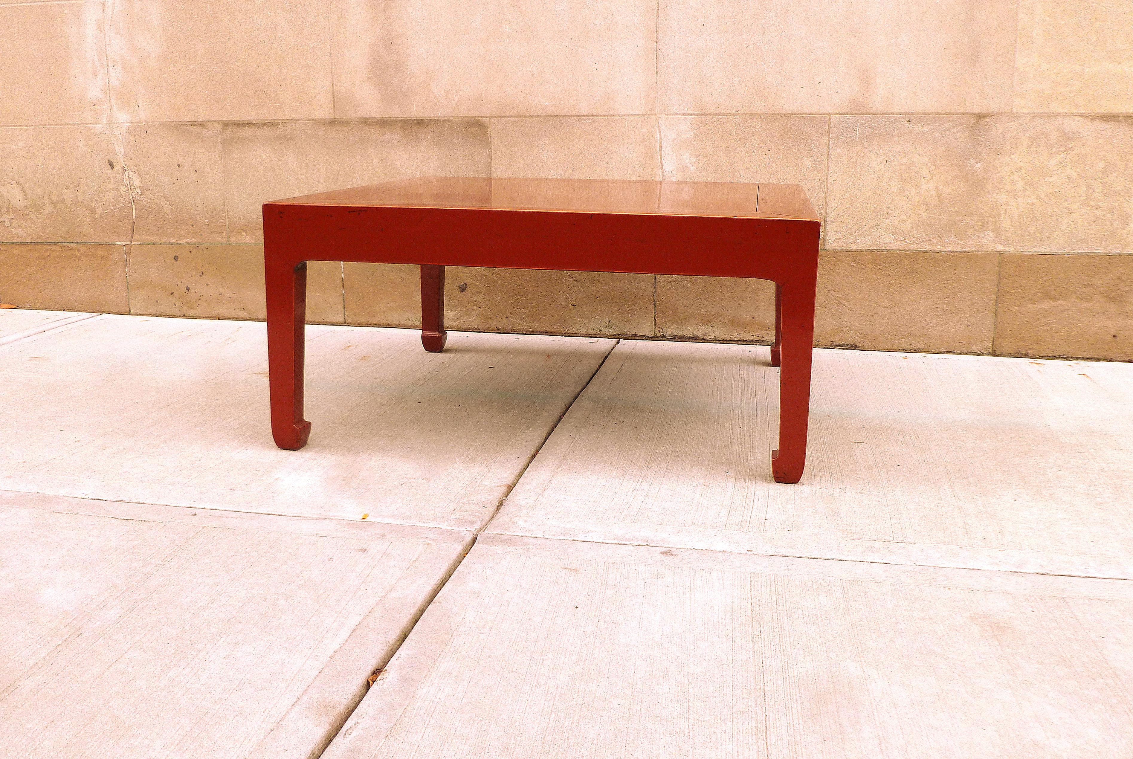 Ming Fine Square Red Lacquer Low Table For Sale