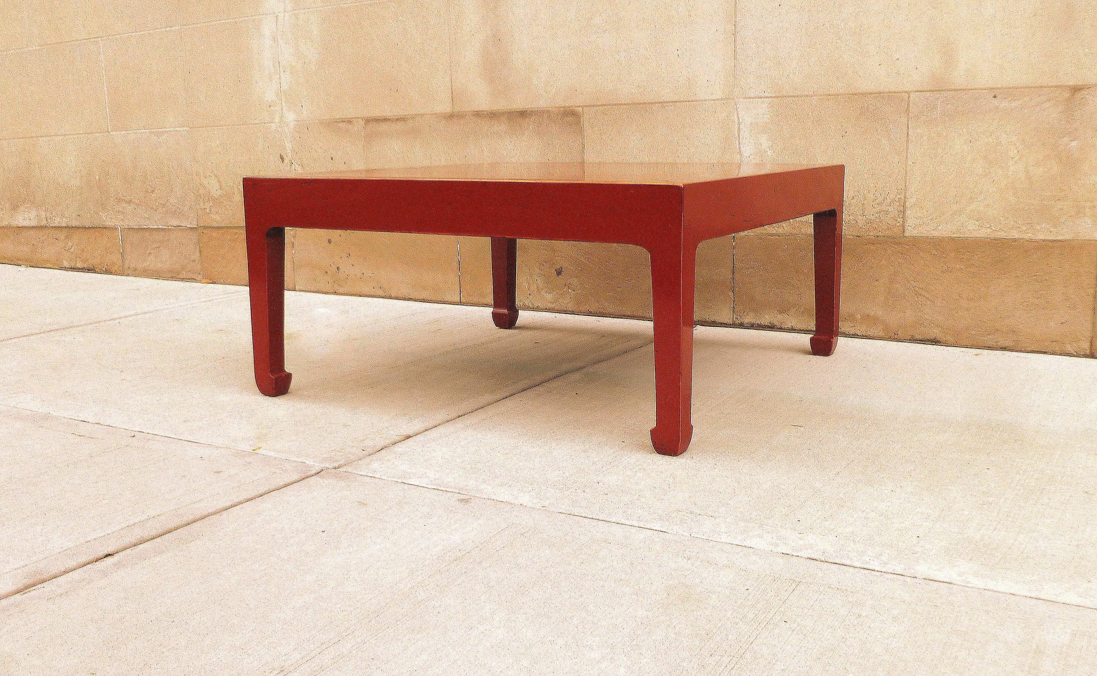 Polished Fine Square Red Lacquer Low Table For Sale