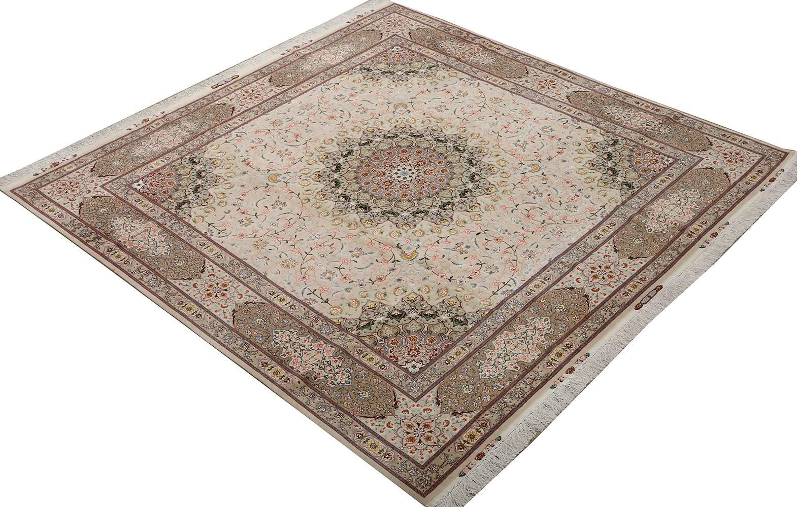 Nazmiyal Collection Vintage Tabriz Persian Rug. Size: 9 ft 8 in x 9 ft 11 in In Excellent Condition In New York, NY
