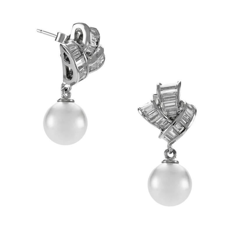 Fine Sterling Silver Rhodium Plating Pearl Stud Earrings For Sale