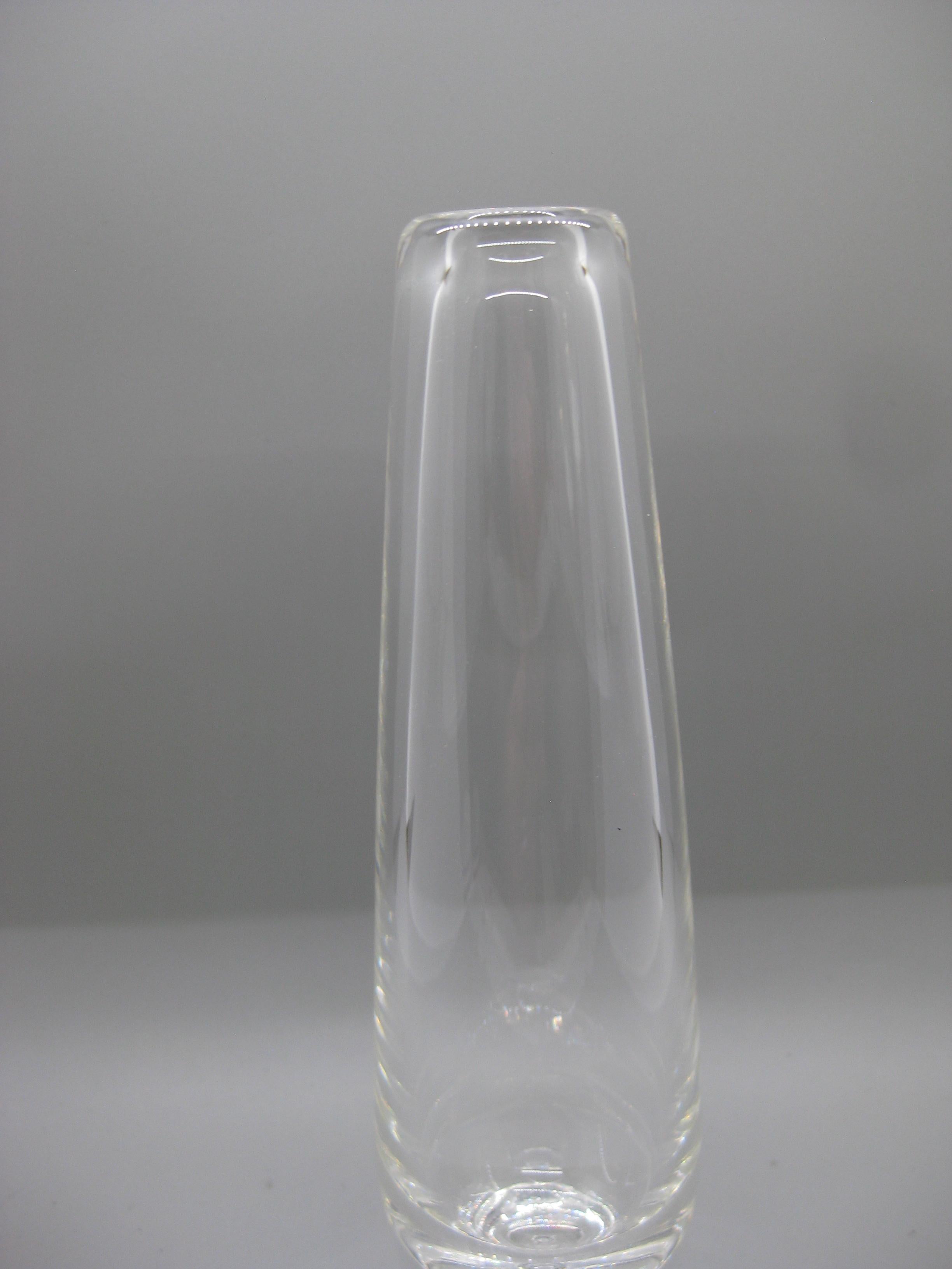 Beautiful Steuben crystal teardrop vase designed by David Hills.. The vase is signed on the bottom. Wonderful shape and form. In excellent shape. No chips, no cracks, no nicks and no repairs. Measures approx. 2