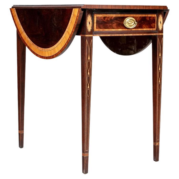Pair Kindel Winterthur Collection Mahogany Inlaid Pembroke Tables For