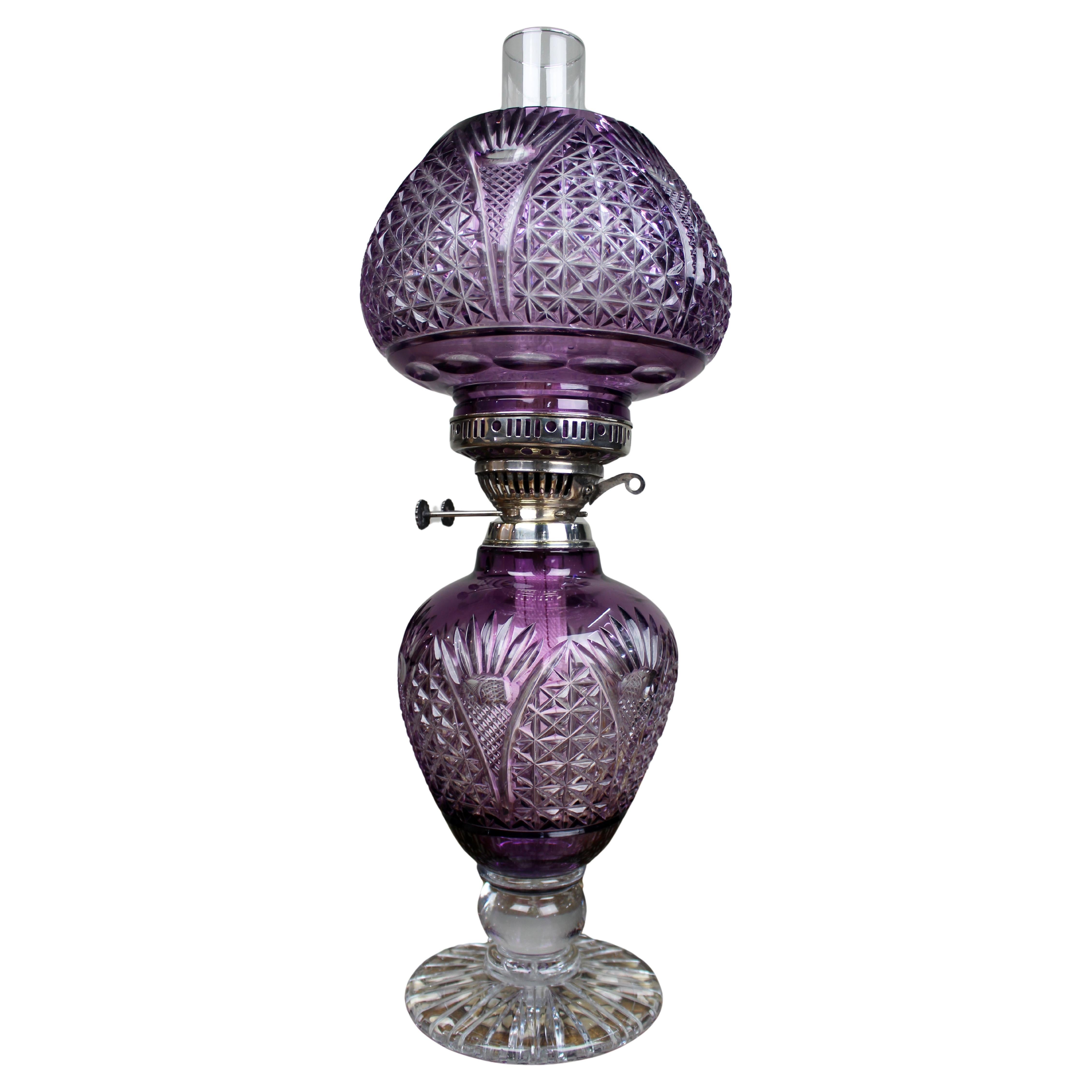 Feine Stourbridge Amethyst Overlay Kristall-Öllampe