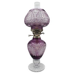 Fine Stourbridge Amethyst Overlay Cut Crystal Oil Lamp