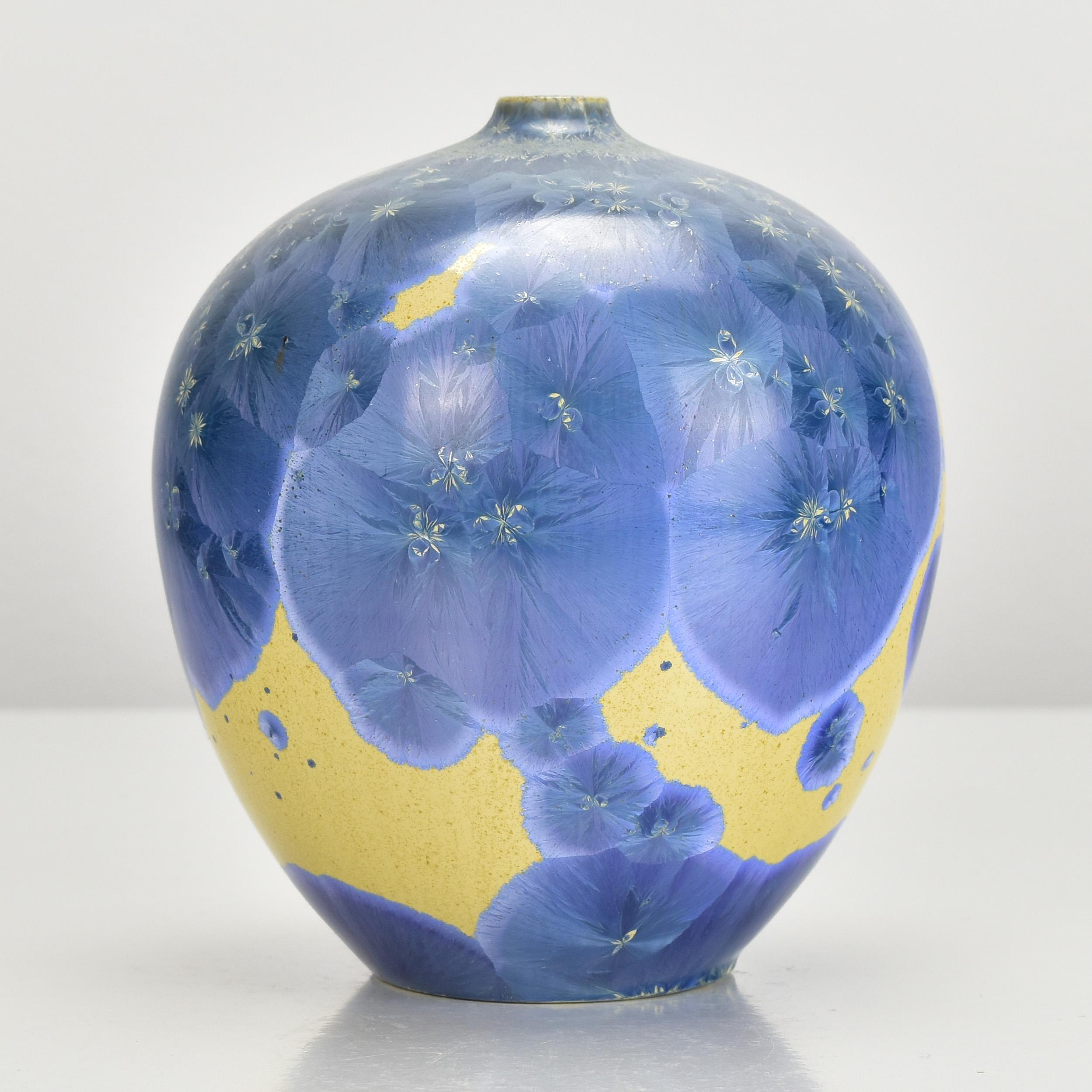German Fine Studio Art Pottery Vase with Crystalline Glaze Vintage Mid Century For Sale