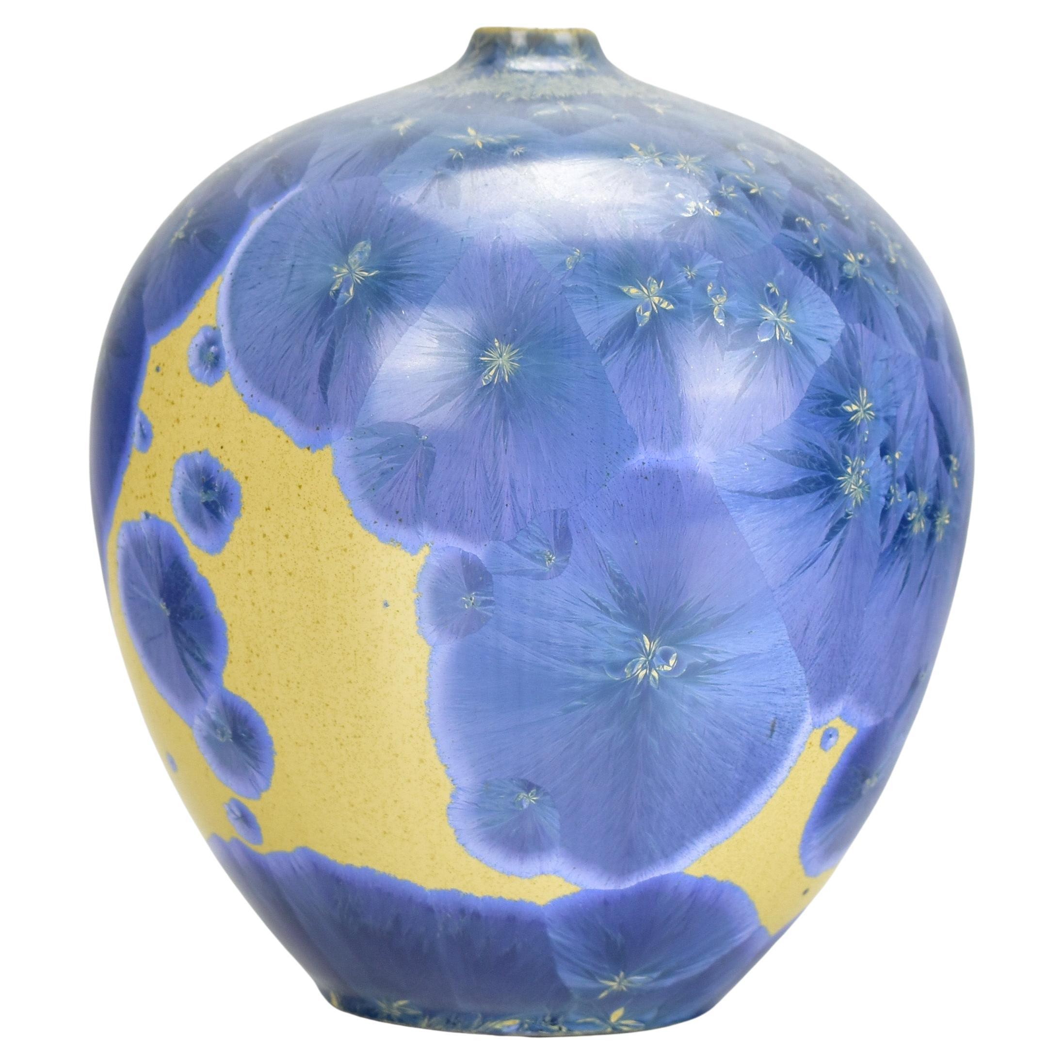 Fine Studio Art Pottery Vase with Crystalline Glaze Vintage Mid Century For Sale