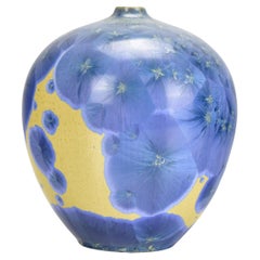 Vase aus Studio-Kunstkeramik mit kristalliner Glasur, Vintage, Mitte des Jahrhunderts