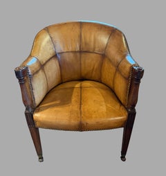 Fine Substantial English Regency Period Custom Leather Upholstered Club Chair