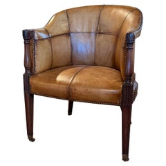 Fine Substantial English Regency Period Custom Leather Upholstered Club Chair Fine Substantial English Regency Period Custom Leather Upholstered Club Chair
