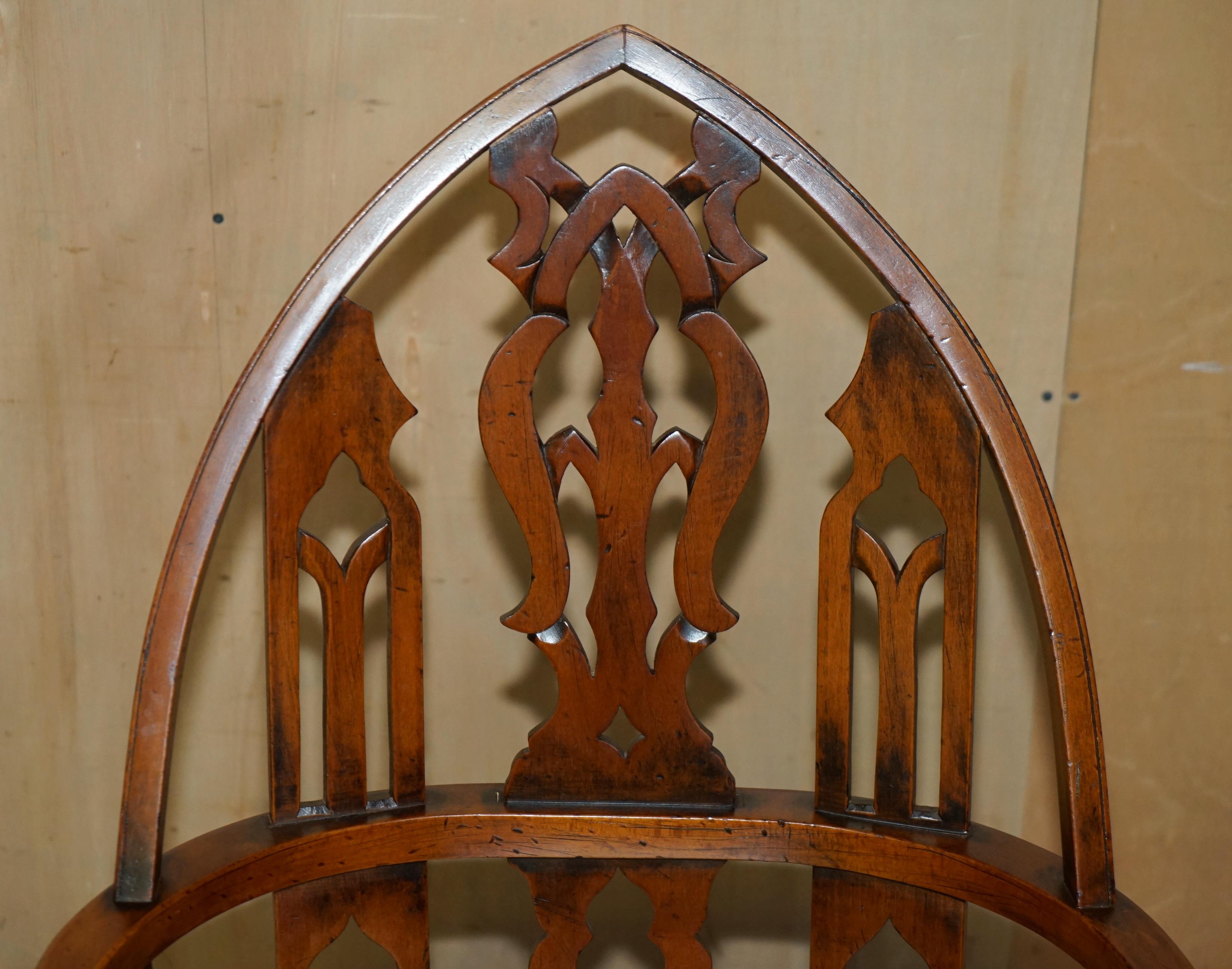 Mid-20th Century FINE SUITE OF FOUR VINTAGE GOTHIC WINDSOR STEEPLE BACK BURR YEW & ELM ARMCHAIRs For Sale