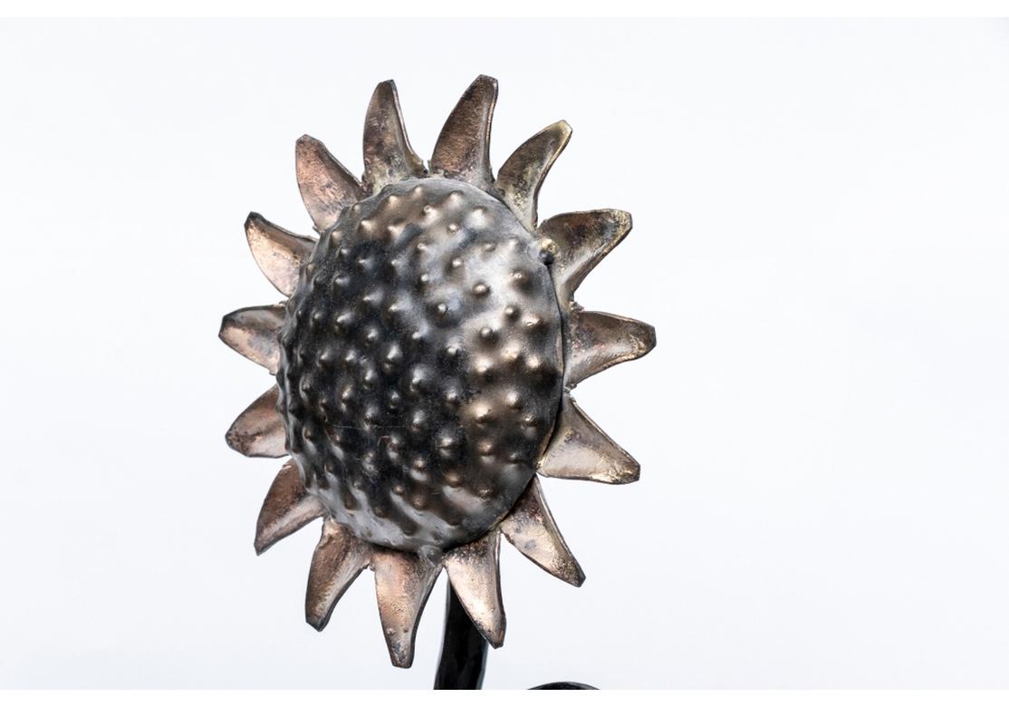 Mid-Century Modern Fine Sun Flower Andiron Pair After Diego Giacometti 