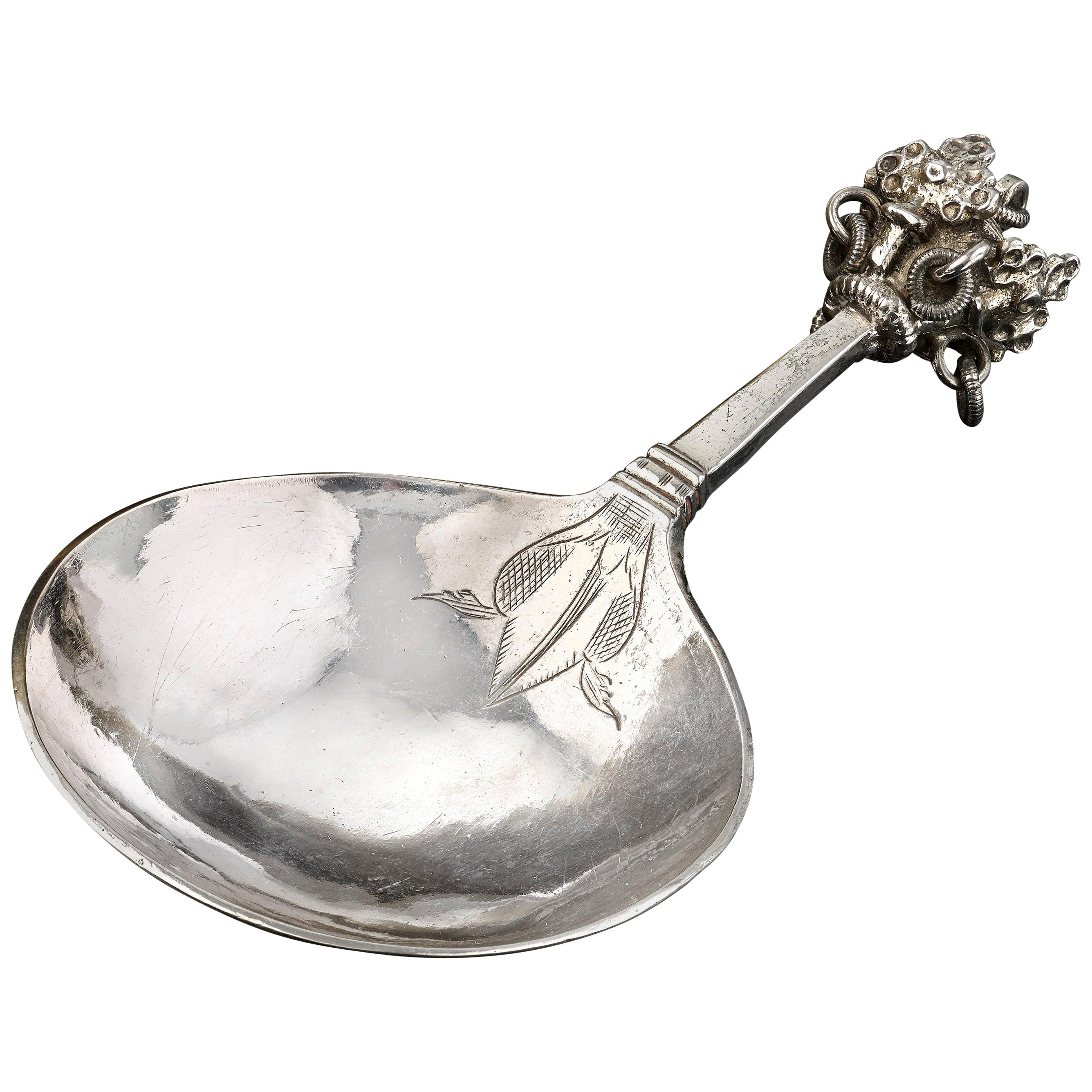 Fine Swedish 'Crown Top' Silver and Parcel Gilt Spoon, circa 1700 For Sale