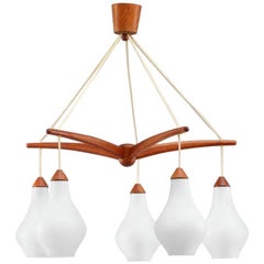 Fine Swedish Teak and Glass Octopus-Shaped Chandelier, 1950s-1960s