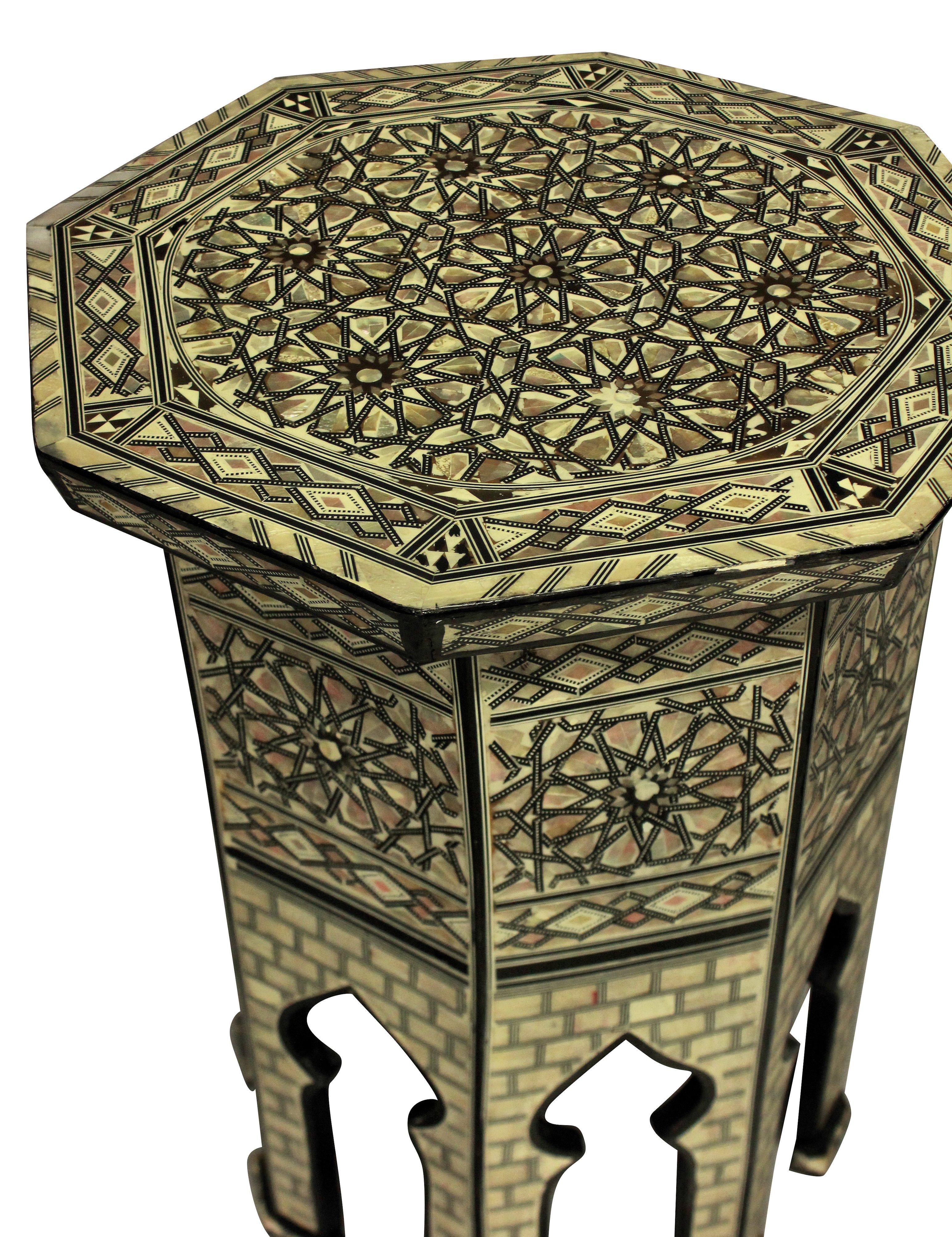 Early 20th Century Fine Syrian Bone and Mother of Pearl Side Table