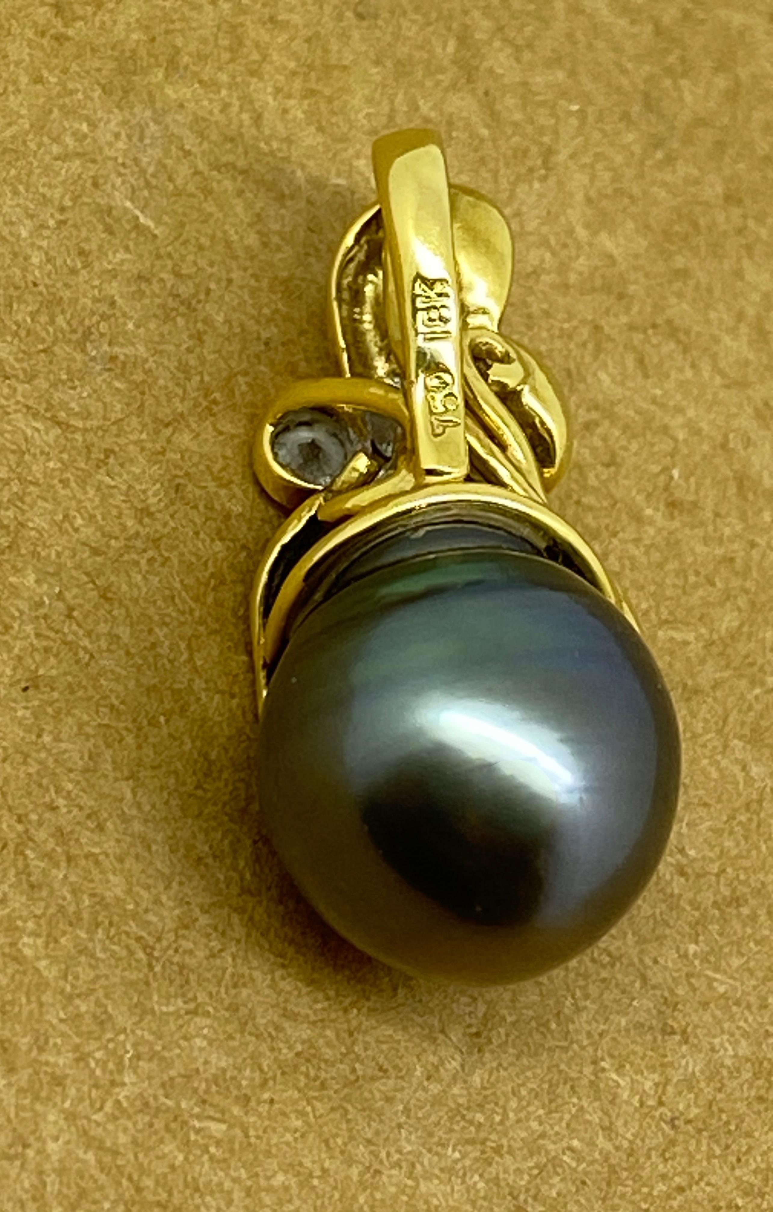 Pendentif en or jaune 18 carats avec perle de Tahiti de 11 mm et diamant de 0,25 carat (uniquement) Pour femmes en vente