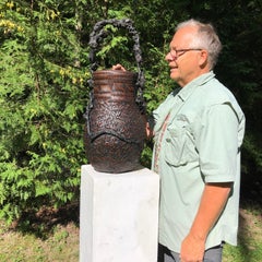 Fine Tall Natural Rootwood Flower Basket, Signed