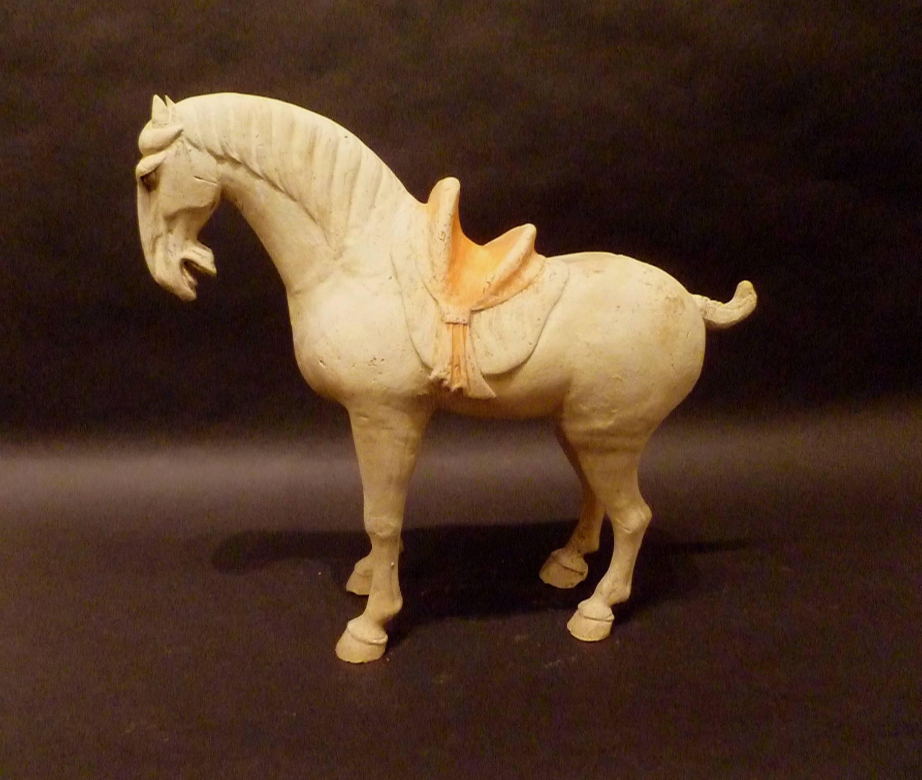 A superb and well-proportioned standing horse with original pigment, Tang dynasty 618-907, come with Oxford authentication TL test certificate.