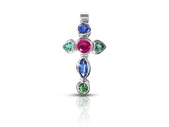 Pendant in White Gold with 6 green Tourmalines and Rubelites and Tansanites.