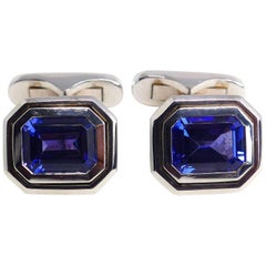 Fine Tanzanite 18 Karat White Gold Cufflinks