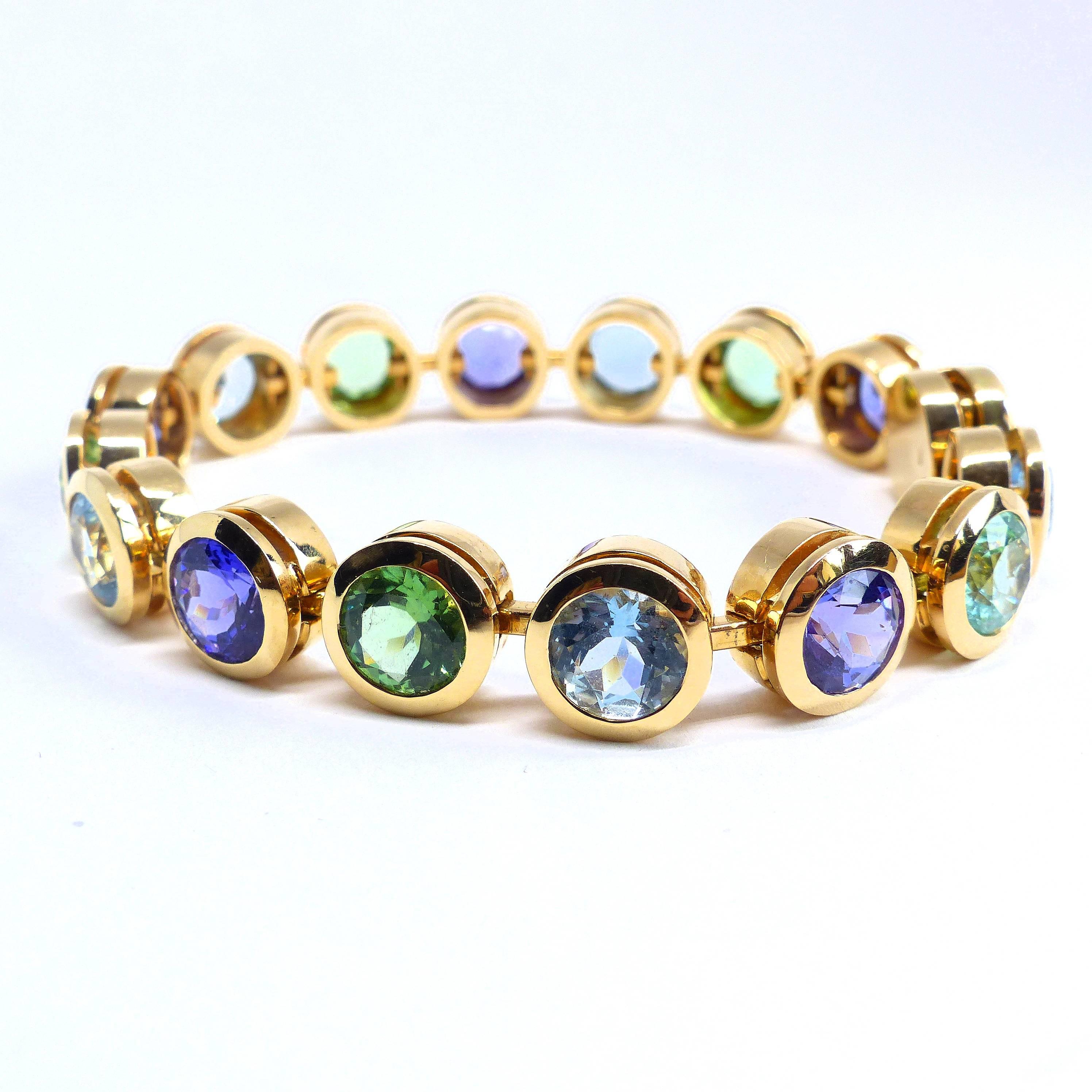 gold tourmaline aquamarine diamond bracelet