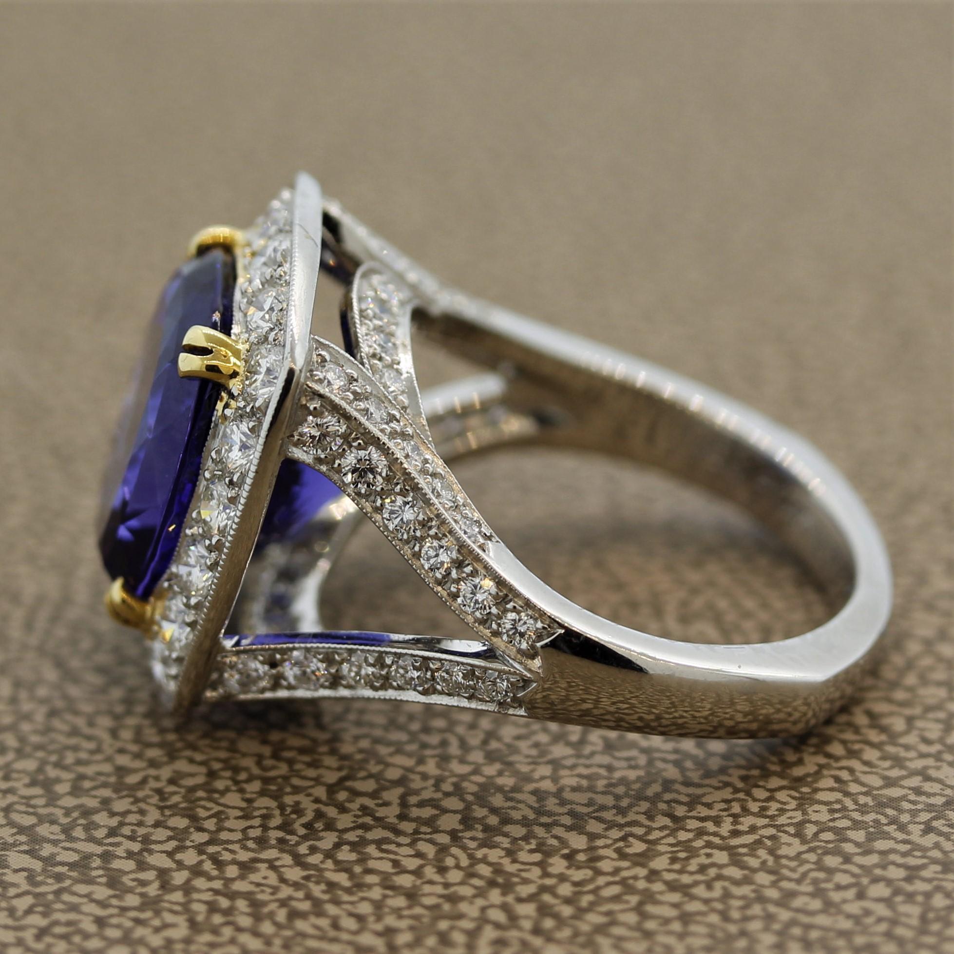 Fine Tanzanite Diamond Platinum Cocktail Ring In New Condition For Sale In Beverly Hills, CA