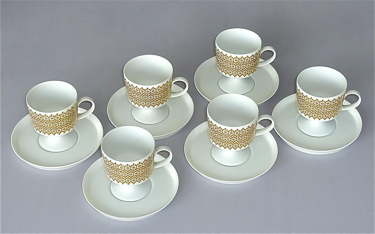 Fine Tapio Wirkkala Gilt White Porcelain Rosenthal Coffee Espresso Tea Set 1960s For Sale 3