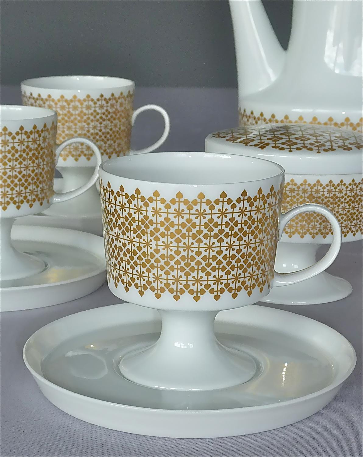 Fine Tapio Wirkkala Gilt White Porcelain Rosenthal Coffee Espresso Tea Set 1960s For Sale 4